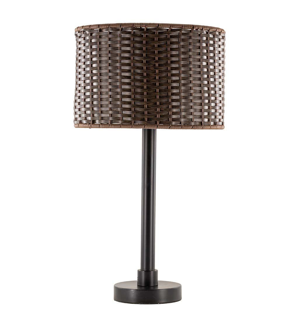 Weatherproof Outdoor Table Lamp with Wicker Shade - Brown