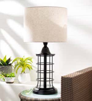 Weatherproof Outdoor 3-Ring Table Lamp with Linen Shade