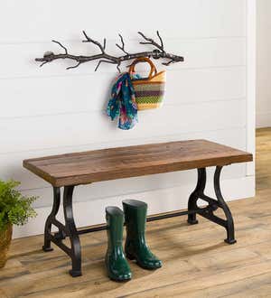 Birmingham Indoor/Outdoor Reclaimed Wood Bench With Iron Base