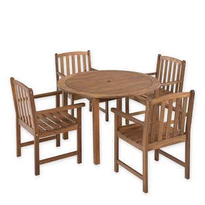 Lancaster Outdoor Furniture Collection, Eucalyptus Wood Round Table and 4 Chairs