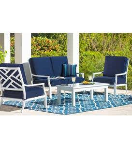 Chippendale Outdoor Love Seat Set with Cushions - Black with Heather Beige Cushions