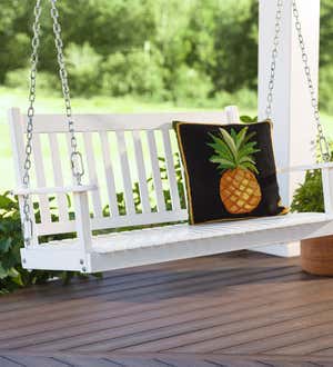 Slatted Wood Porch Swing - Black Paint