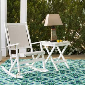 Claytor Folding Eucalyptus Outdoor Furniture, Two Rocking Chairs and Side Table