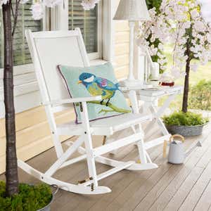 Claytor Folding Eucalyptus Outdoor Furniture, Two Rocking Chairs and Side Table