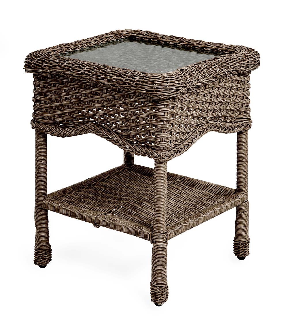 Sale! Prospect Hill Wicker End Table with Glass Tabletop