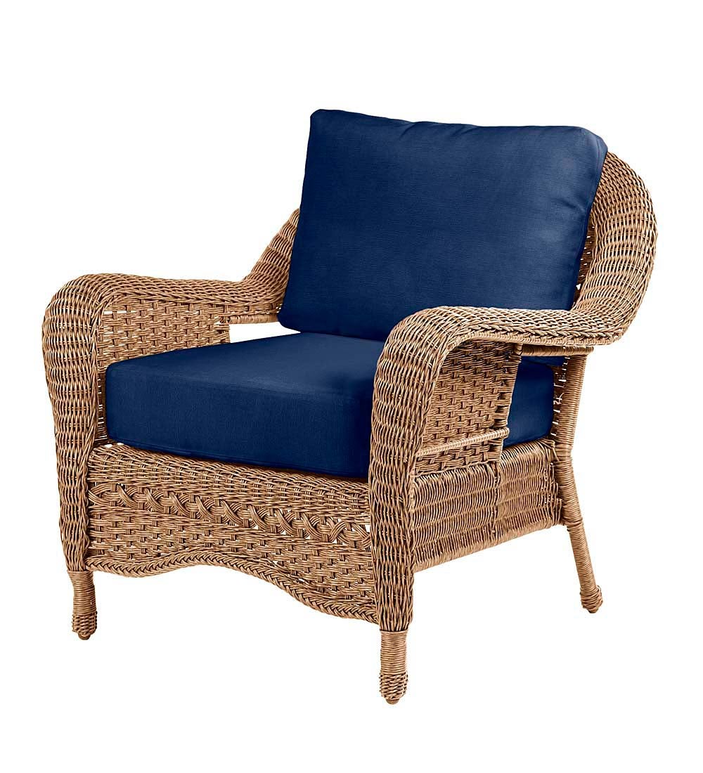 Prospect Hill Outdoor Wicker Deep Seating Chair with Cushions - Driftwood with Midnight Navy Cushions