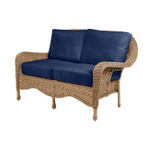 Prospect Hill Outdoor Wicker Deep Seating Love Seat with Cushions - Cloud White with Midnight Navy Cushions