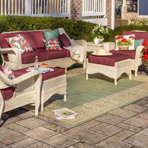 Prospect Hill Outdoor Wicker Deep Seating Sofa with Cushions - Cloud White with Midnight Navy Cushions