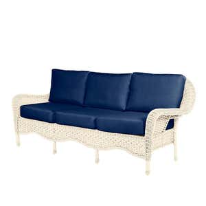 Prospect Hill Outdoor Wicker Deep Seating Sofa with Cushions - Driftwood with Midnight Navy Cushions