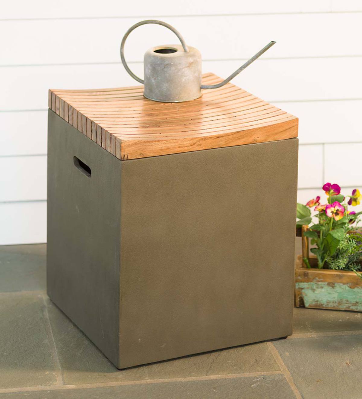 Concrete Storage Cube with Wood Lid