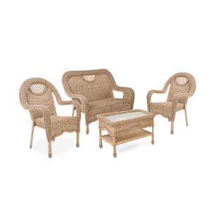 Prospect Hill Wicker Set of Settee, Two Chairs and Coffee Table