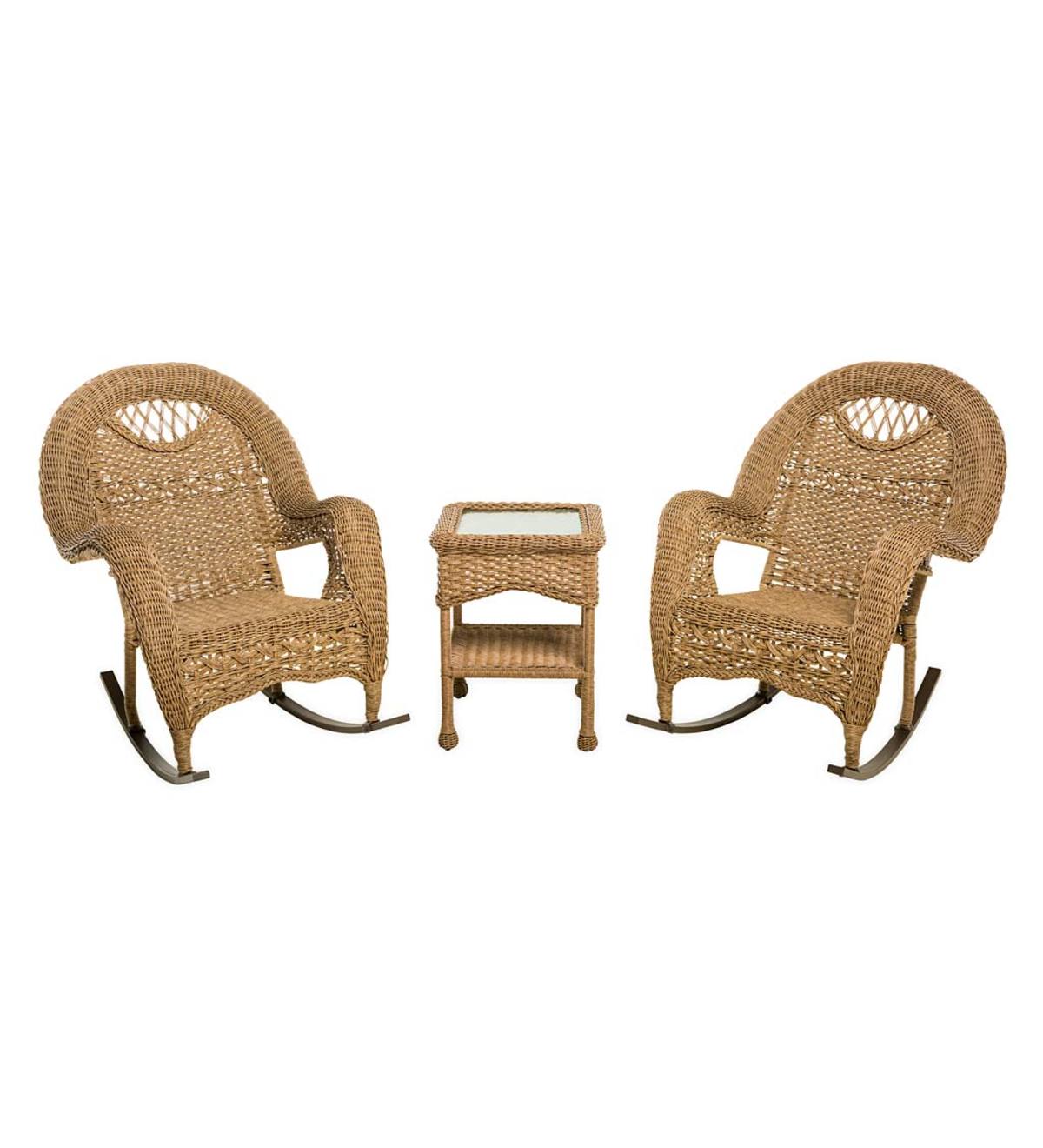 Prospect Hill Wicker Set of Two Rocking Chairs and End Table