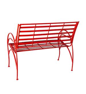 Red Metal Slat-Seat Garden Bench