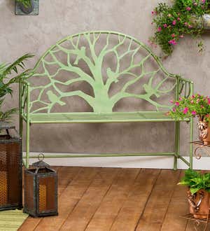 Green Metal Tree of Life Garden Bench