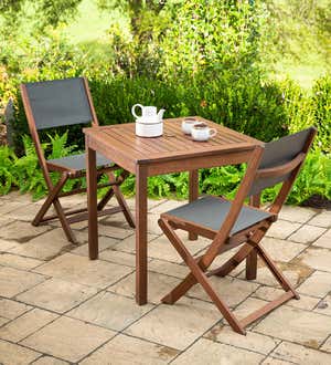 Outdoor Eucalyptus and Textilene Folding Chairs, Set of 2