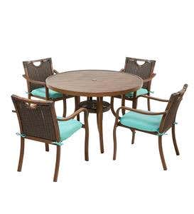 Urbanna Wicker Dining Table and Chairs Set with Cushions - Forest Green