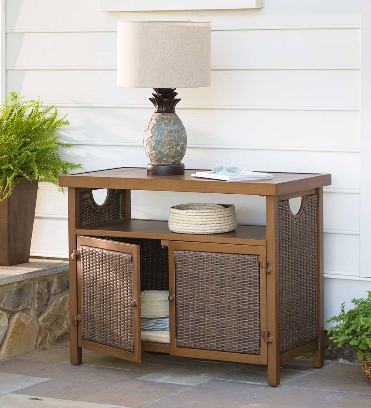 Urbanna Wicker Storage Console Table