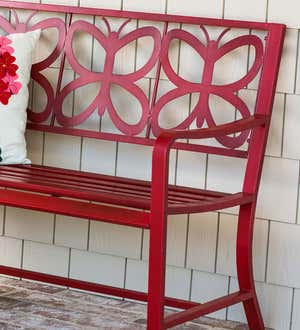 Red Metal Butterfly Garden Bench - Red