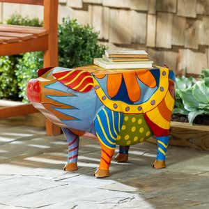 Colorful Folk Art Pig Side Table