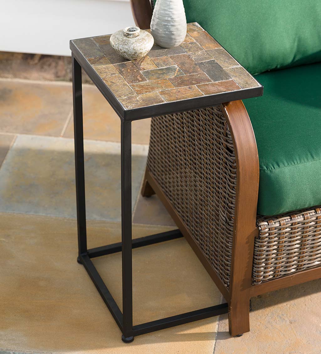 Slate Mosaic Pull-Up Side Table