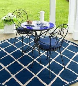 Blue Mosaic Tile Bistro Set with Cushions