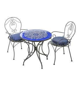 Blue Mosaic Tile Bistro Set with Cushions