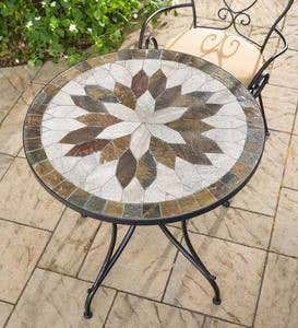 Metal and Slate Mosaic 3 Piece Bistro Set with Cushions