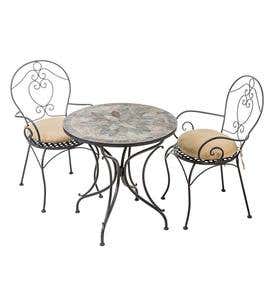 Metal and Slate Mosaic 3 Piece Bistro Set with Cushions