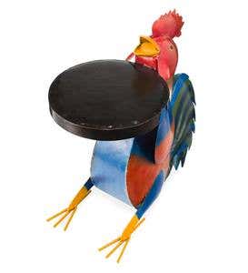 Colorful Folk Art Rooster Metal Side Table