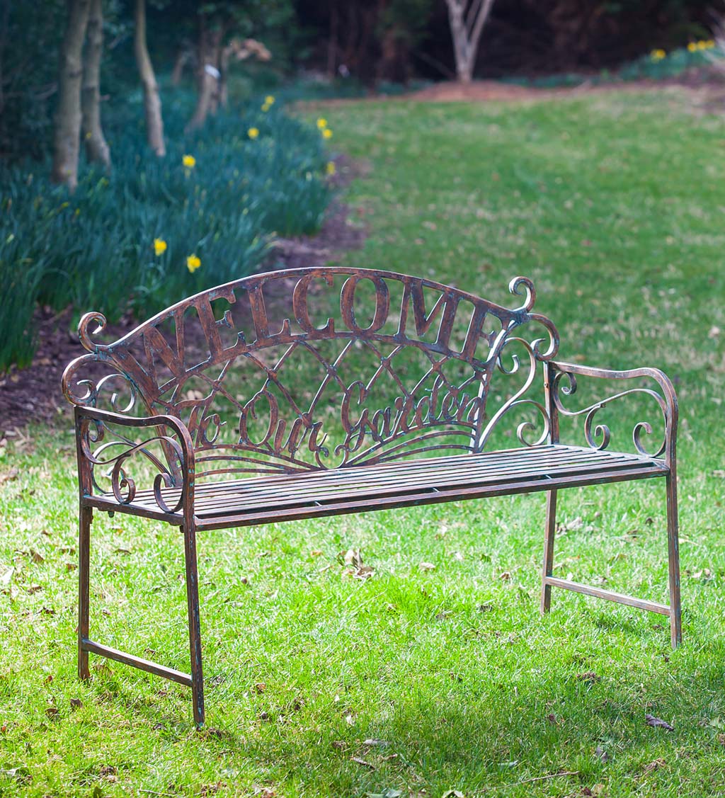 Welcome To Our Garden Metal Garden Bench