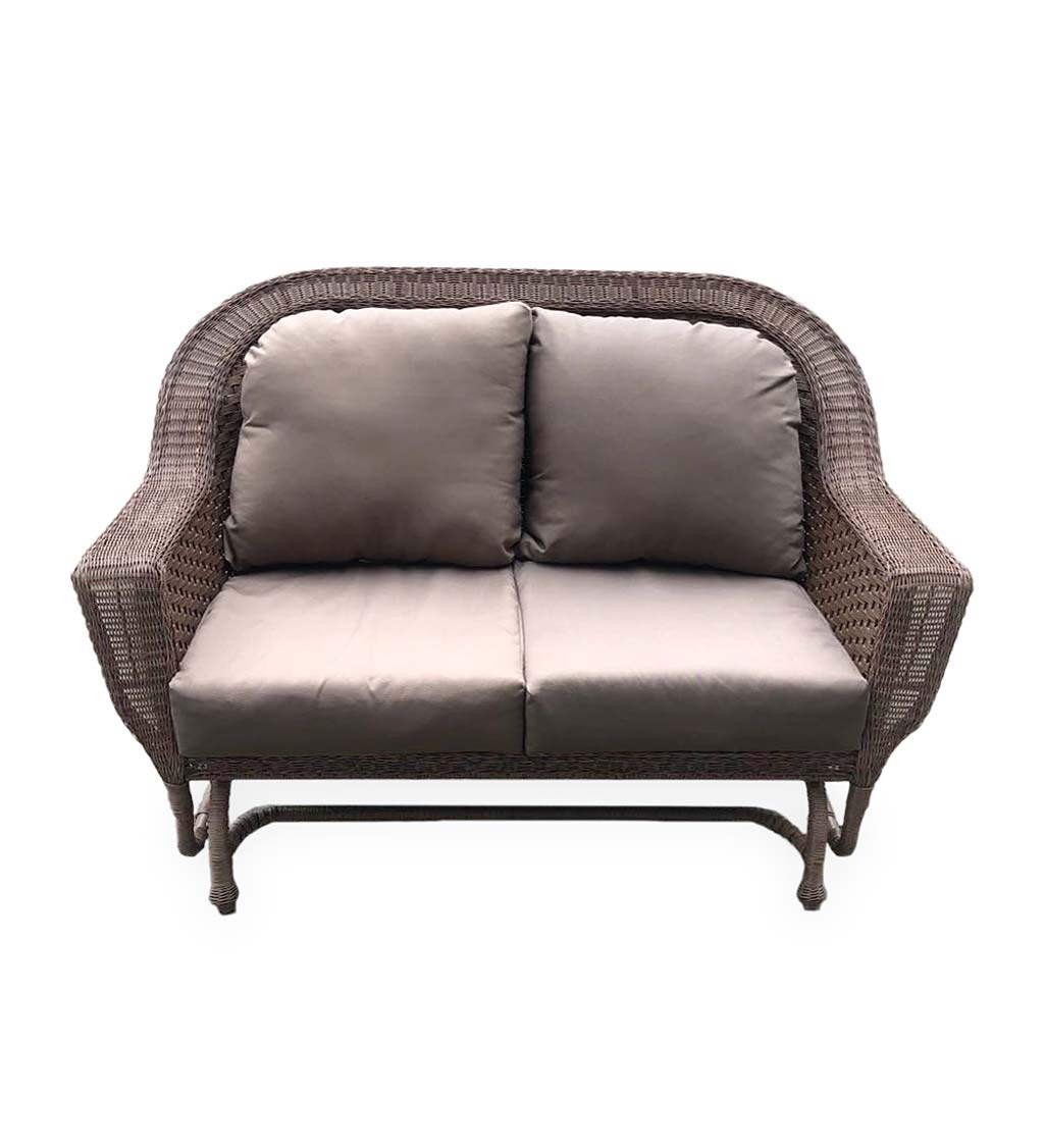 Finley Deep Seating Love Seat Wicker Glider with Cushions