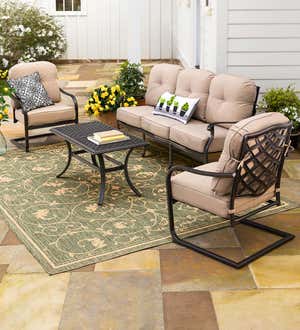 Park Grove Cast Aluminum Outdoor 4-Piece Deep Seating Sofa Set with Cushions