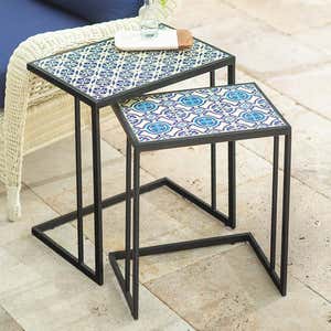 Handmade Ceramic Tile Nesting Tables, Set of 2