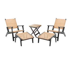 Claytor Eucalyptus Outdoor 2 Chairs and 2 Ottomans with Table, 5-Piece Set