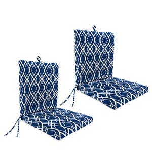 Indoor/Outdoor Classic Club Chair Cushion with Hinge and Ties, Set of 2