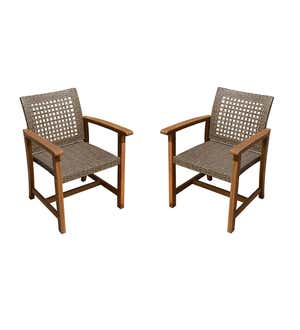 Lancaster Outdoor Eucalyptus and Wicker Woven Chairs, Set of 2