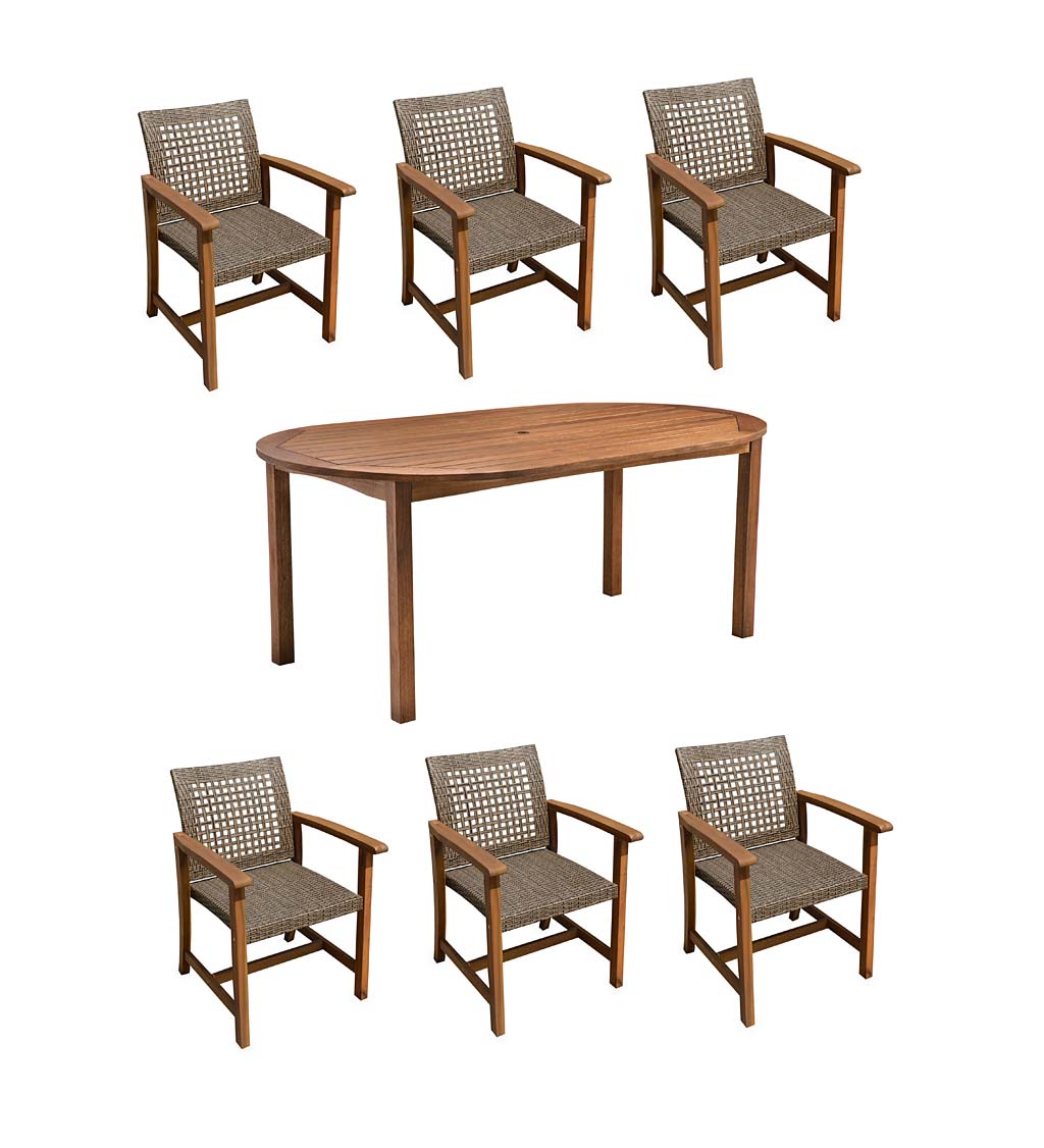 Eucalyptus Outdoor Dining with Oval Table and Woven Chairs, 7-Piece Set