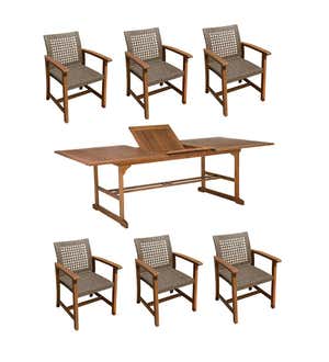 Lancaster Eucalyptus Outdoor Extension Dining Table and 6 Woven Wicker Chairs, 7-Piece Set