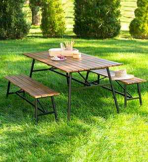 Clover Hill Picnic Table With Metal Frame and Movable Benches