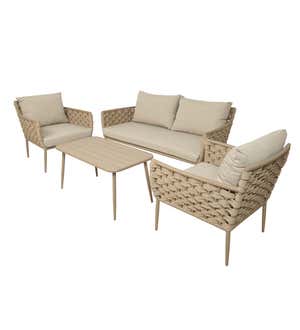 Woven Outdoor Lounge Set with Cushions, 4-Piece Set