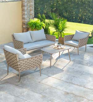 Woven Outdoor Lounge Set with Cushions, 4-Piece Set