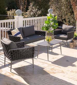 Woven Outdoor Lounge Set with Cushions, 4-Piece Set