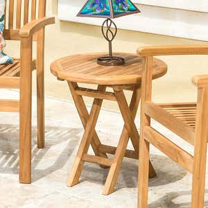 Small Round Teak Folding Side Table