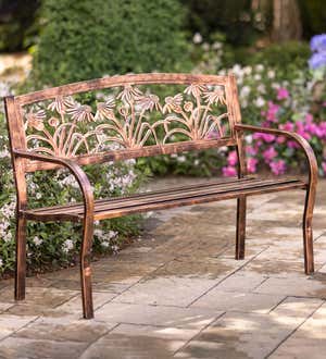 Coneflower Metal Garden Bench with Deep Bronze Finish