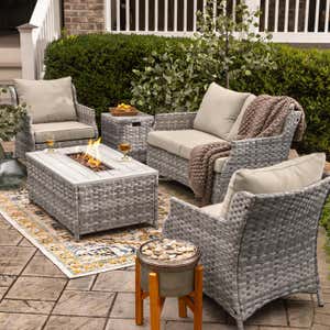 St. Helena Wicker Patio and Fire Pit Seating Set, 5-Piece