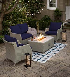 Little River Outdoor Wicker Seating with Propane Fire Pit Table, 4-Piece Set