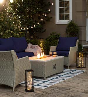 Little River Outdoor Wicker Seating with Propane Fire Pit Table, 4-Piece Set