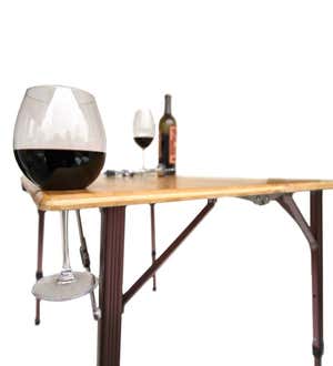 Bamboo Adjustable Height Folding Camp Table with Wine Glass Holders