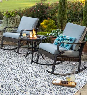 Syracuse Wicker Rocking Chairs and Fire Pit Side Table, 3-Piece Set