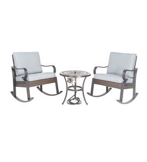 Syracuse Wicker Rocking Chairs and Fire Pit Side Table, 3-Piece Set